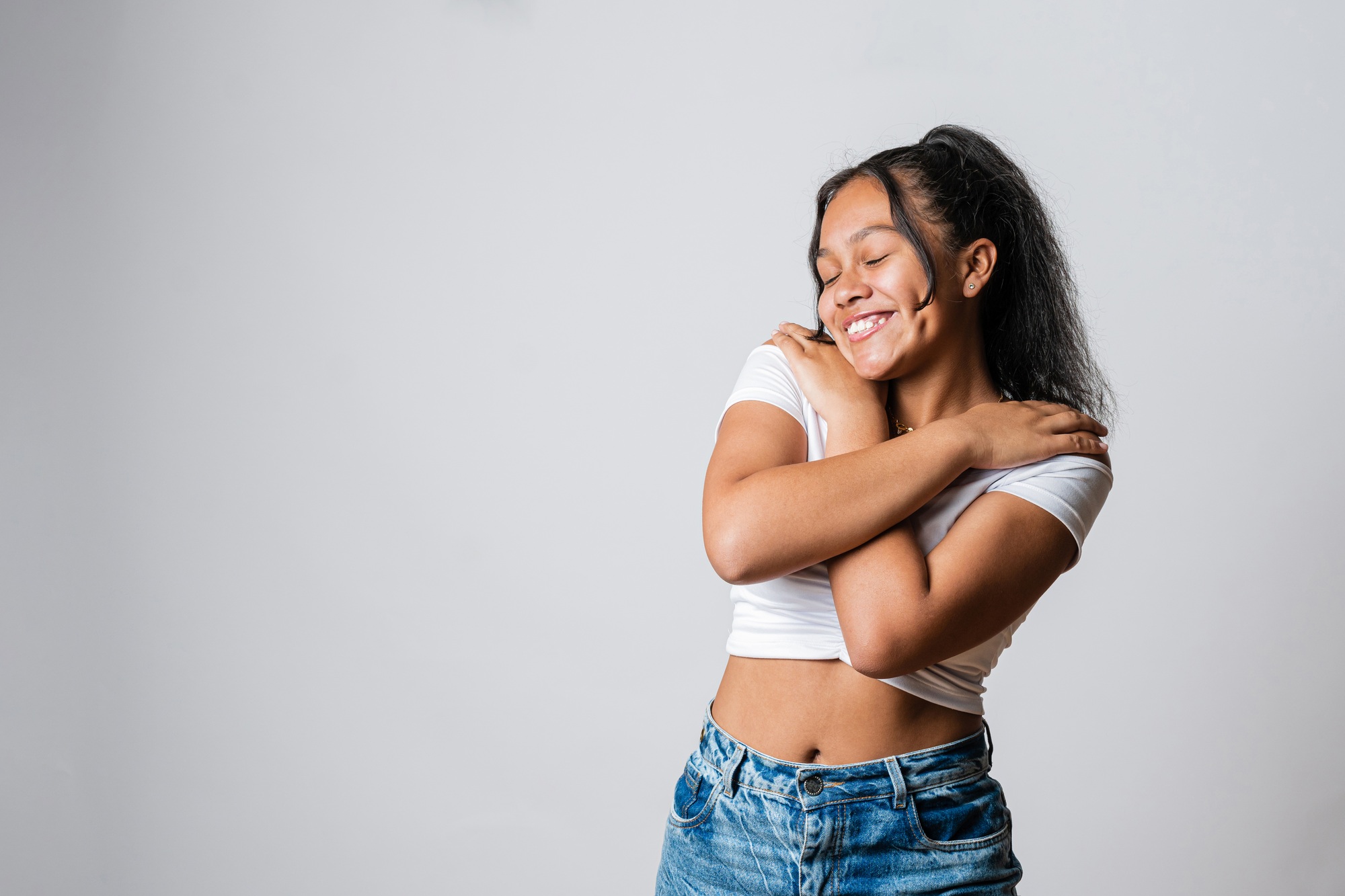 Girl with great self-esteem and positivism. Concept of self love